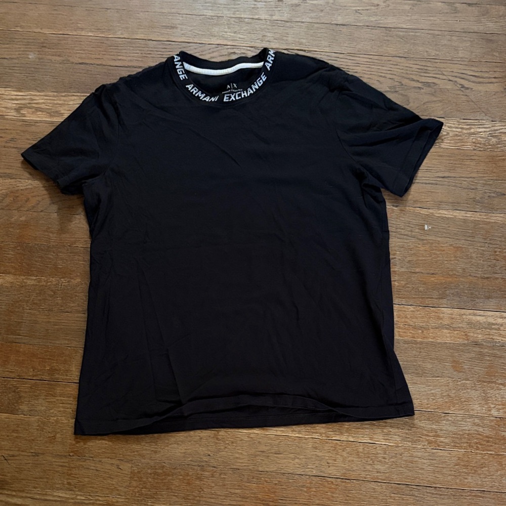 Armani Exchange Black Crew Neck Short Sleeve Tee with Logo Trim